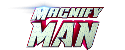 A man playing Magnify Man casino game, with a superhero theme and a minimum bet of 0.01.